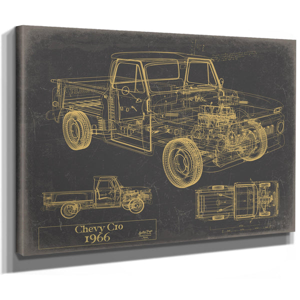 Cutler West Vintage 1966 Chevrolet C10 Car Model Print, Original Blueprint Canvas