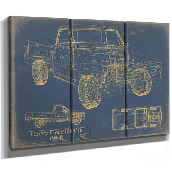 Cutler West Vintage 1968 Chevrolet C10 Fleetside Pickup Model Print, Original Blueprint Canvas