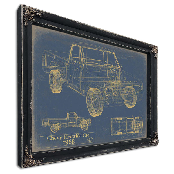 Cutler West Vintage 1968 Chevrolet C10 Fleetside Pickup Model Print, Original Blueprint Canvas