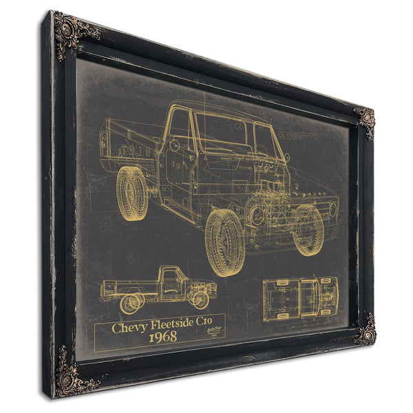 Cutler West Vintage 1968 Chevrolet C10 Fleetside Pickup Model Print, Original Blueprint Canvas