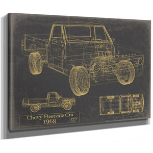 Cutler West Vintage 1968 Chevrolet C10 Fleetside Pickup Model Print, Original Blueprint Canvas