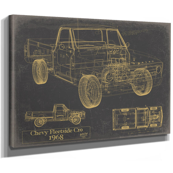Cutler West Vintage 1968 Chevrolet C10 Fleetside Pickup Model Print, Original Blueprint Canvas