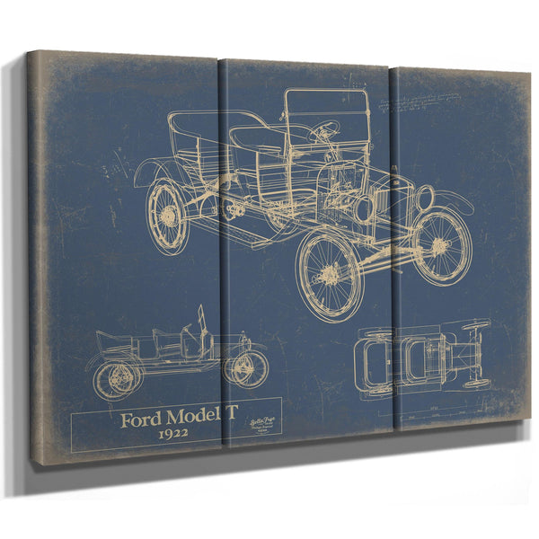 Cutler West 1922 Ford Model T Car Model Print, Original Blueprint Canvas, Framed, or Unframed Art