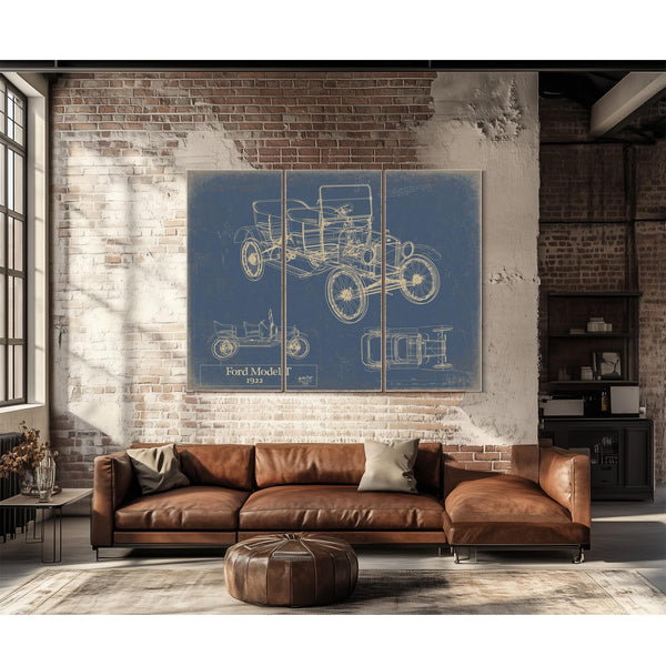 Cutler West 1922 Ford Model T Car Model Print, Original Blueprint Canvas, Framed, or Unframed Art