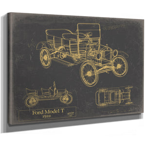 Cutler West 1922 Ford Model T Car Model Print, Original Blueprint Canvas, Framed, or Unframed Art