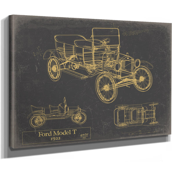 Cutler West 1922 Ford Model T Car Model Print, Original Blueprint Canvas, Framed, or Unframed Art