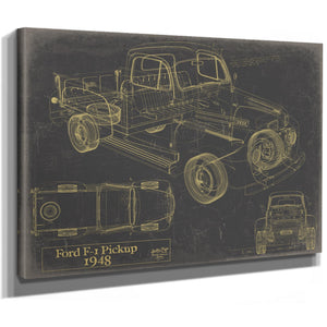 Cutler West 1948 Ford F1 Pickup Truck Model Mancave Blueprint Art
