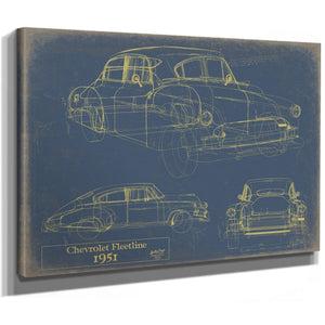 Cutler West Vintage 1951 Chevy Fleetline Model Mancave Blueprint Art