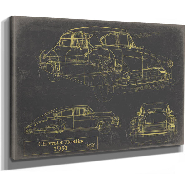 Cutler West Vintage 1951 Chevy Fleetline Model Mancave Blueprint Art