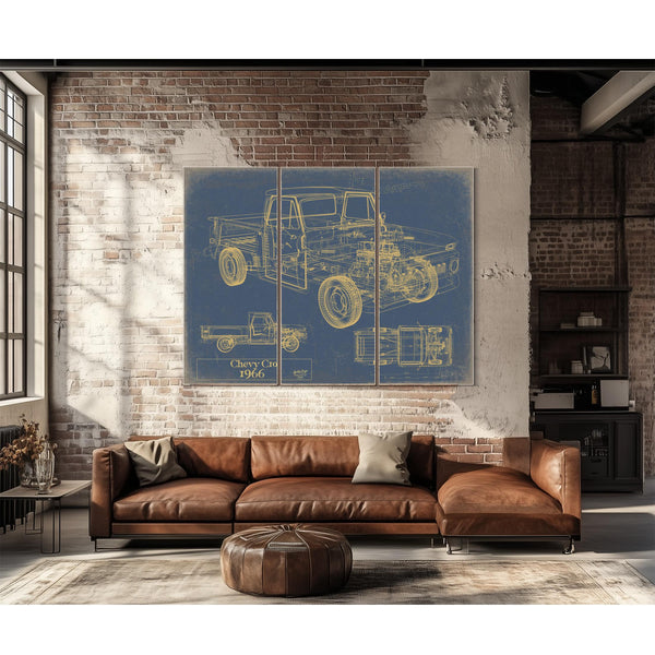 Cutler West Vintage 1966 Chevrolet C10 Car Model Print, Original Blueprint Canvas