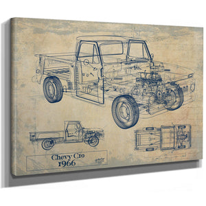 Cutler West Vintage 1966 Chevrolet C10 Car Model Print, Original Blueprint Canvas