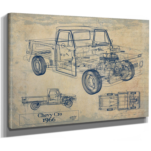 Cutler West Vintage 1966 Chevrolet C10 Car Model Print, Original Blueprint Canvas