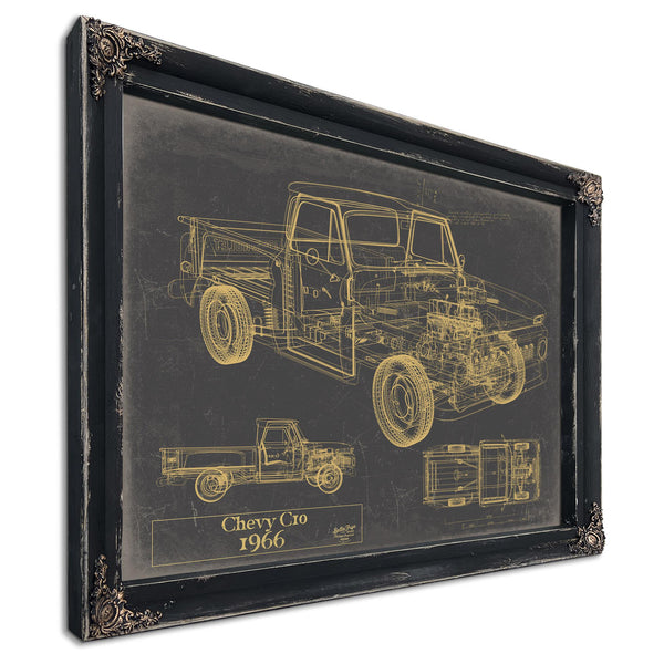 Cutler West Vintage 1966 Chevrolet C10 Car Model Print, Original Blueprint Canvas