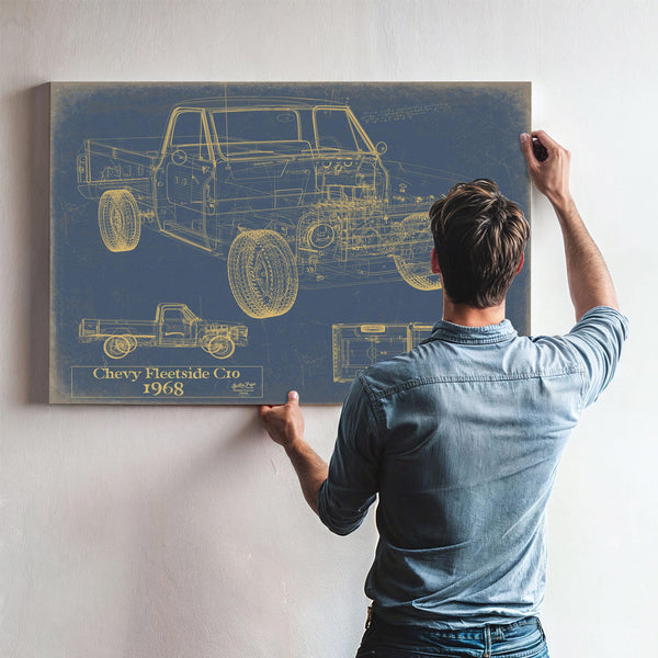 Cutler West Vintage 1968 Chevrolet C10 Fleetside Pickup Model Print, Original Blueprint Canvas