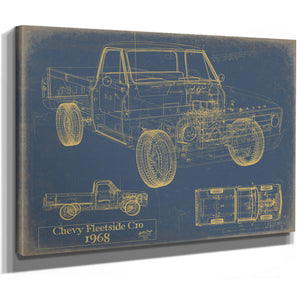 Cutler West Vintage 1968 Chevrolet C10 Fleetside Pickup Model Print, Original Blueprint Canvas