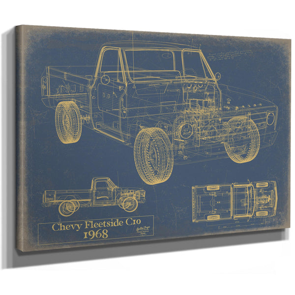 Cutler West Vintage 1968 Chevrolet C10 Fleetside Pickup Model Print, Original Blueprint Canvas