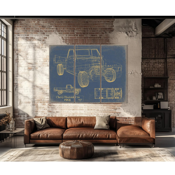 Cutler West Vintage 1968 Chevrolet C10 Fleetside Pickup Model Print, Original Blueprint Canvas