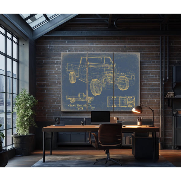 Cutler West Vintage 1968 Chevrolet C10 Fleetside Pickup Model Print, Original Blueprint Canvas