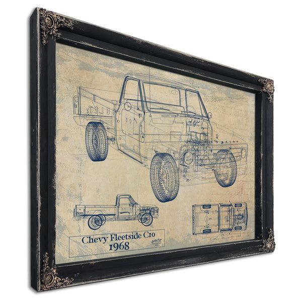 Cutler West Vintage 1968 Chevrolet C10 Fleetside Pickup Model Print, Original Blueprint Canvas