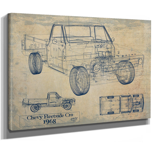 Cutler West Vintage 1968 Chevrolet C10 Fleetside Pickup Model Print, Original Blueprint Canvas