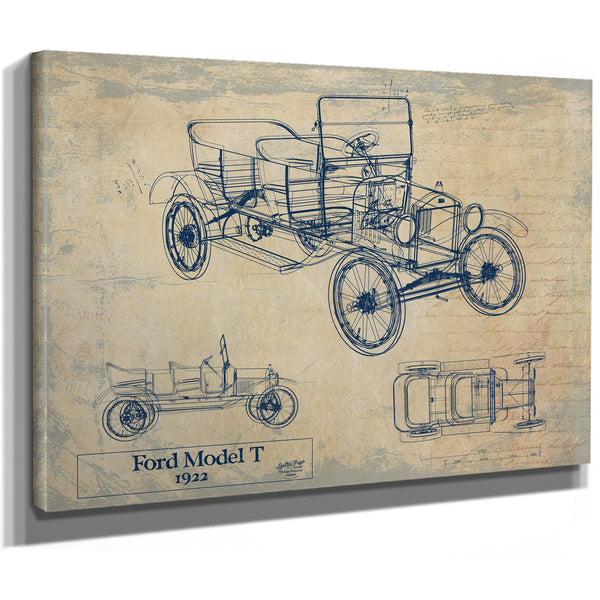 Cutler West 1922 Ford Model T Car Model Print, Original Blueprint Canvas, Framed, or Unframed Art