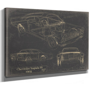 Cutler West Vintage 1968 Chevrolet Impala SS Car Model Print, Original Blueprint Canvas