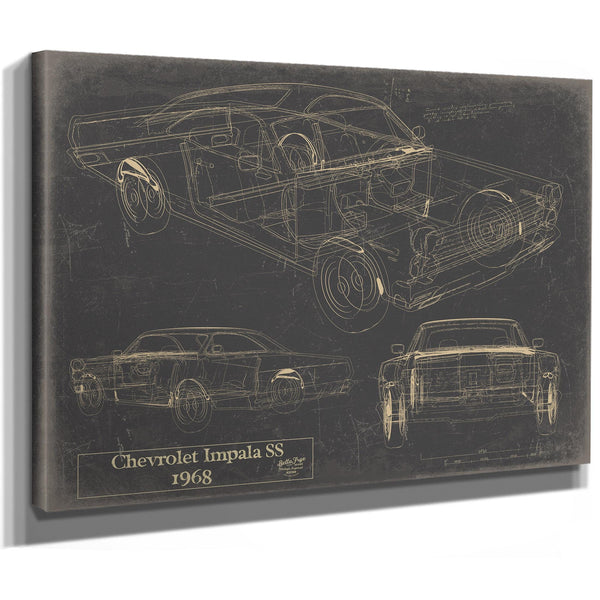 Cutler West Vintage 1968 Chevrolet Impala SS Car Model Print, Original Blueprint Canvas
