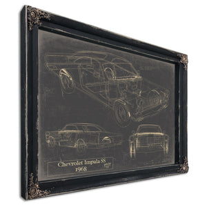Cutler West Vintage 1968 Chevrolet Impala SS Car Model Print, Original Blueprint Canvas