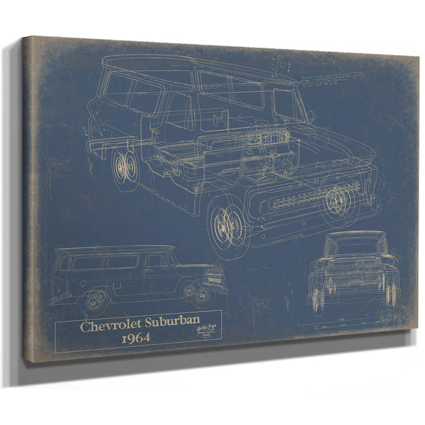 Cutler West Vintage 1964 Chevrolet Suburban Truck Model Print, Original Blueprint Canvas