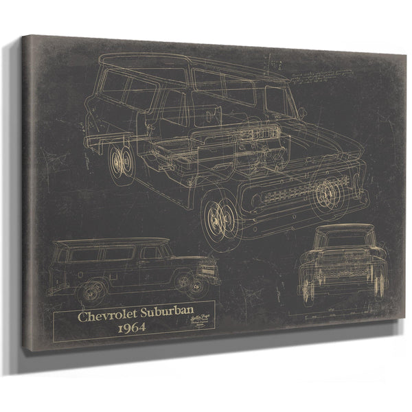 Cutler West Vintage 1964 Chevrolet Suburban Truck Model Print, Original Blueprint Canvas
