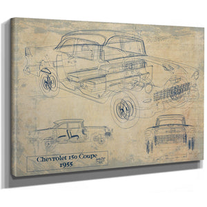 Cutler West Vintage 1955 Chevrolet 150 Car Model Print, Original Blueprint Canvas