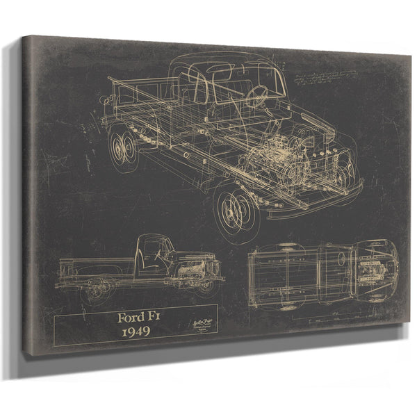 Cutler West Vintage 1949 Ford F1 Pickup Truck Model Mancave Blueprint Art