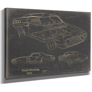 Cutler West Vintage 1971 Ford Mustang Hardtop Car Model Mancave Blueprint Art