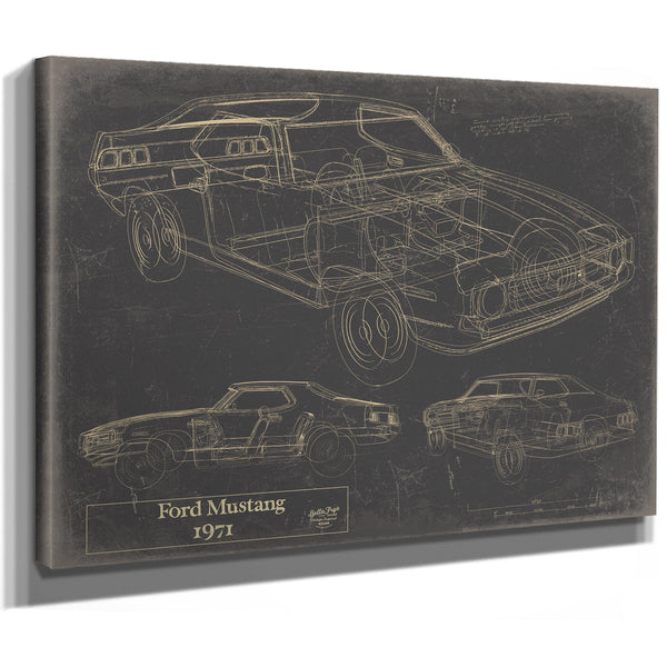 Cutler West Vintage 1971 Ford Mustang Hardtop Car Model Mancave Blueprint Art