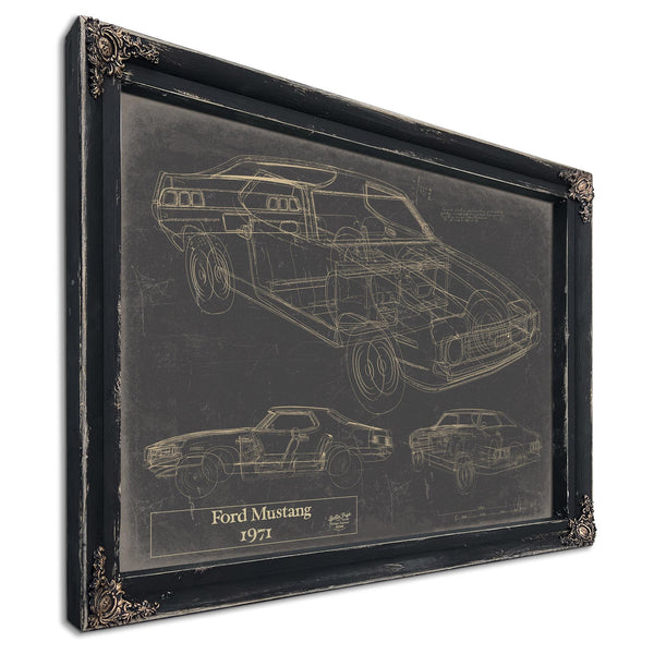 Cutler West Vintage 1971 Ford Mustang Hardtop Car Model Mancave Blueprint Art