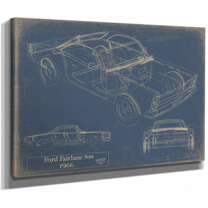 Cutler West Vintage 1966 Ford Fairlane 500 Car Model Print, Original Blueprint Canvas