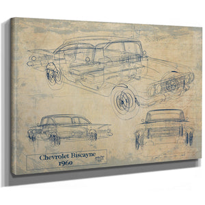 Cutler West Vintage 1960 Chevrolet Biscayne Car Model Mancave Blueprint Art