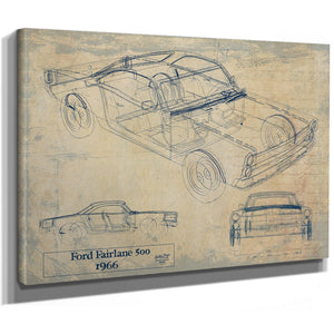 Cutler West Vintage 1966 Ford Fairlane 500 Car Model Print, Original Blueprint Canvas