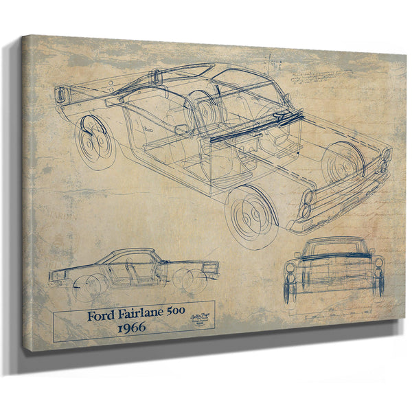 Cutler West Vintage 1966 Ford Fairlane 500 Car Model Print, Original Blueprint Canvas