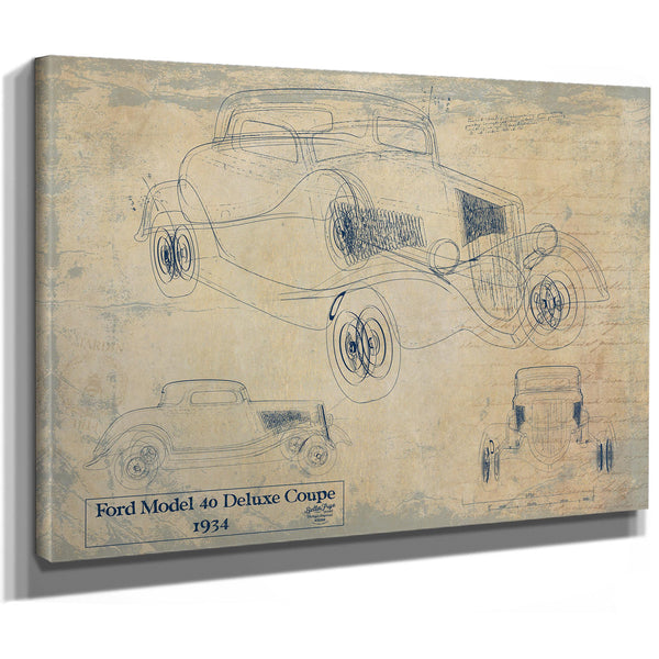 Cutler West Vintage 1934 Ford Model 40 Deluxe Coupe Car Model Mancave Blueprint Art