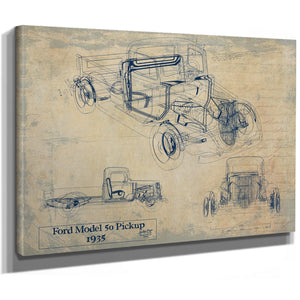Cutler West Vintage 1935 Ford Model 50 Pickup Truck Model Print, Original Blueprint Canvas
