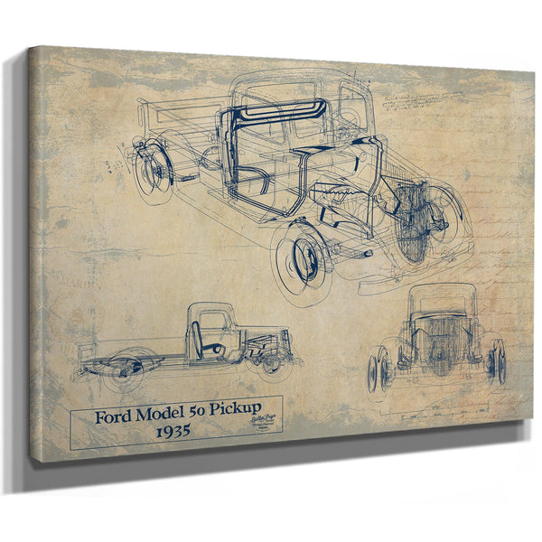 Cutler West Vintage 1935 Ford Model 50 Pickup Truck Model Print, Original Blueprint Canvas