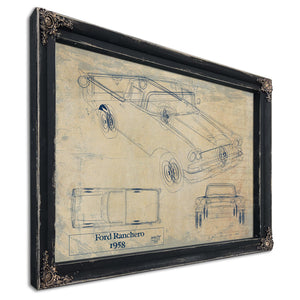 Cutler West Vintage 1958 Ford Ranchero Truck Model Print, Original Blueprint Canvas
