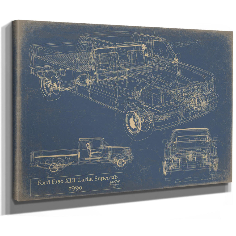 Cutler West Ford F150 XLT Lariat Supercab 1990 blueprint on blue stretched canvas wrap