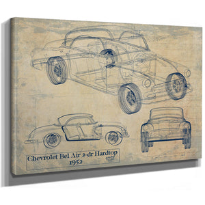 Cutler West Vintage 1952 Chevrolet Bel Air Car Model Print, Original Blueprint Canvas