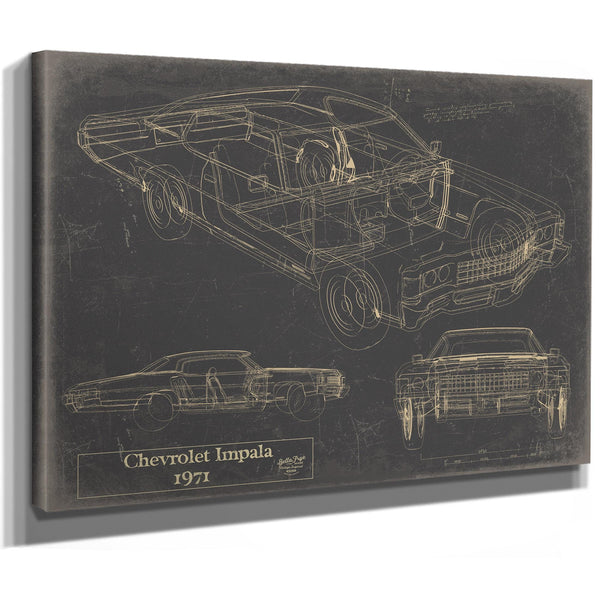 Cutler West Vintage 1971 Chevrolet Impala Car Model Print, Original Blueprint Canvas