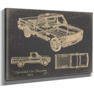 Cutler West Vintage 1971 Chevrolet C10 Cheyenne Truck Model Mancave Blueprint Art
