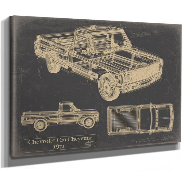 Cutler West Vintage 1971 Chevrolet C10 Cheyenne Truck Model Mancave Blueprint Art