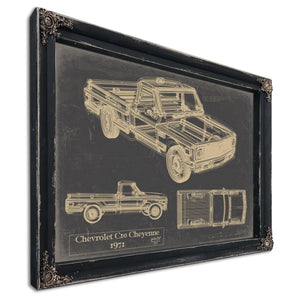 Cutler West Vintage 1971 Chevrolet C10 Cheyenne Truck Model Mancave Blueprint Art