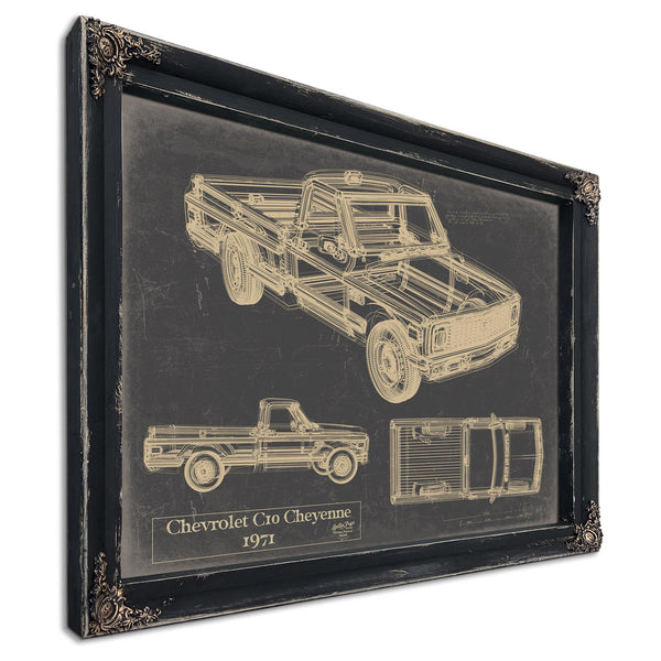 Cutler West Vintage 1971 Chevrolet C10 Cheyenne Truck Model Mancave Blueprint Art